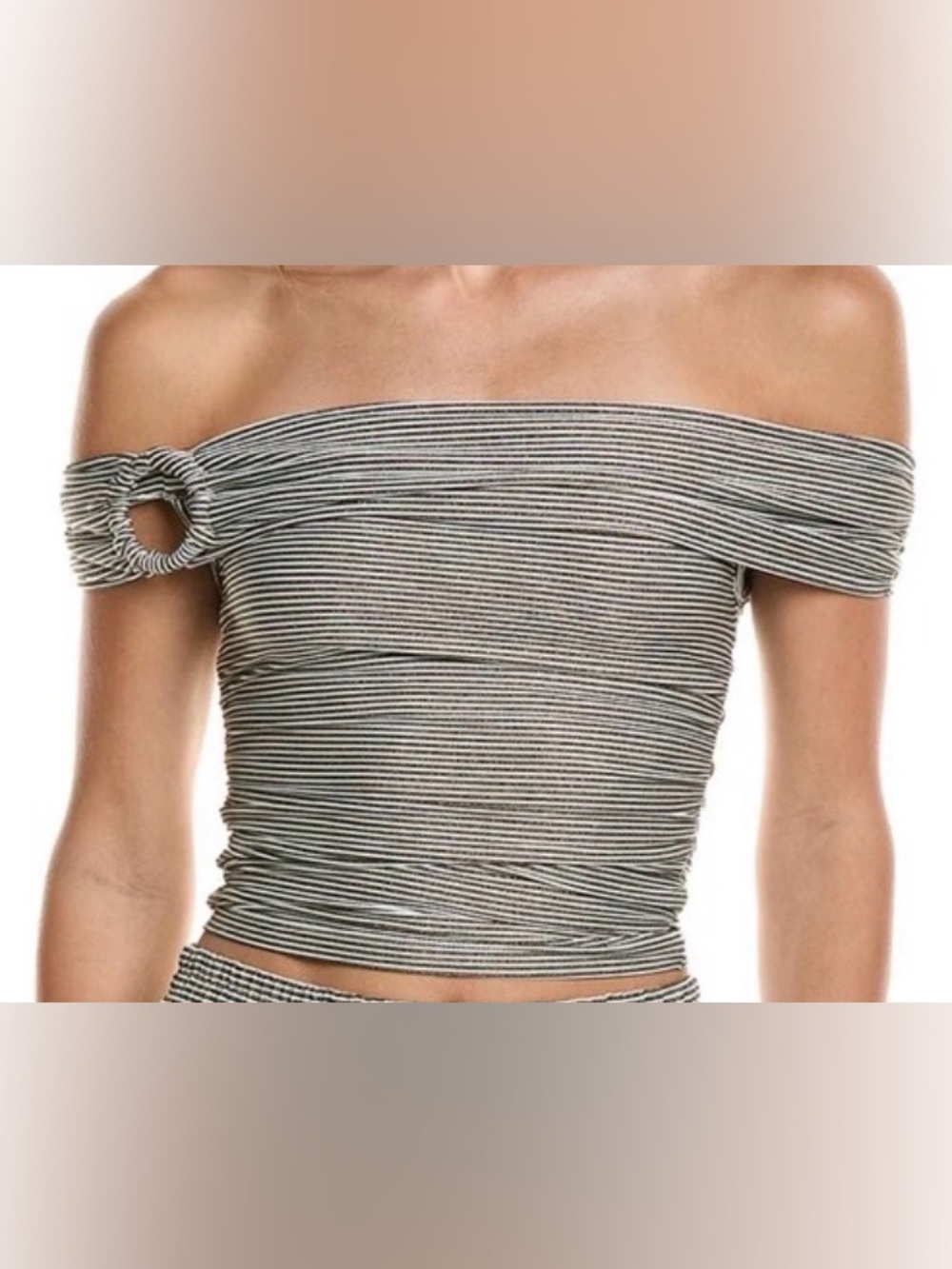 Surf Gypsy Lurex Rib Off-The-Shoulder Top/ Striped Crop Top with Ring: Medium